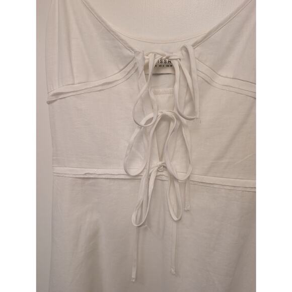 DISSH Mimi White Linen Midi Dress Tie Front Minimalist Bridal Summer Natural - Picture 5 of 5